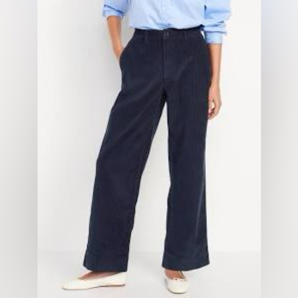 Old Navy NEW High-Waisted Corduroy Wide-Leg Pants SZ 12 Navy trousers work fall - Picture 1 of 6